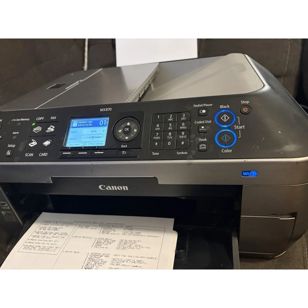 Canon PIXMA MX870 Printer Tested Working + 4 New OEM Black Ink & Cables